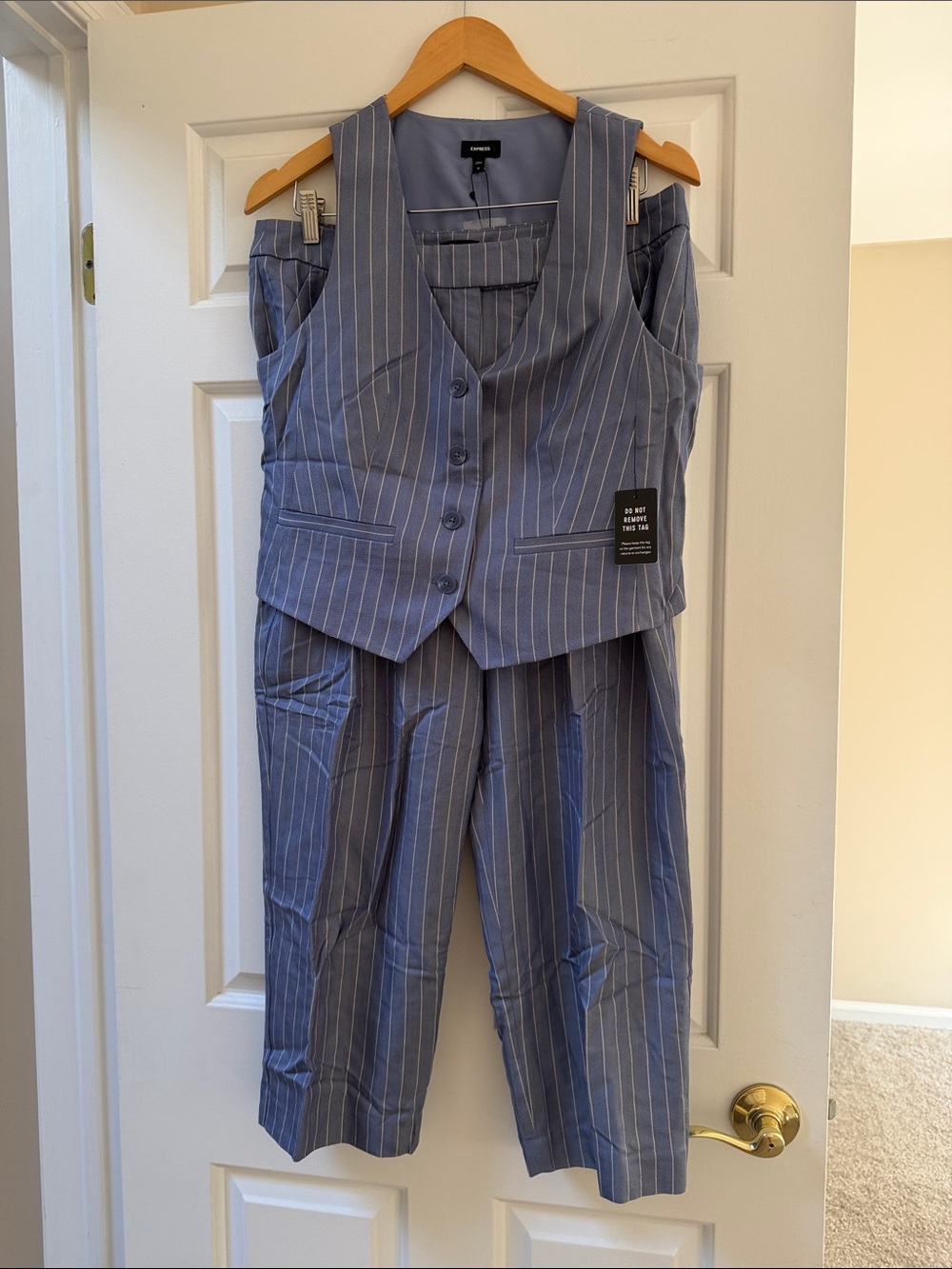 Express Blue Pinstripe Vest and Wide-Leg Pants Set